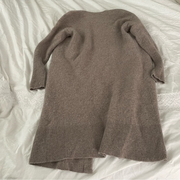 Halogen L (RUN SMALL) Wool & Cashmere Long Cardigan In Heather Tan Cobblestone - Picture 9 of 10